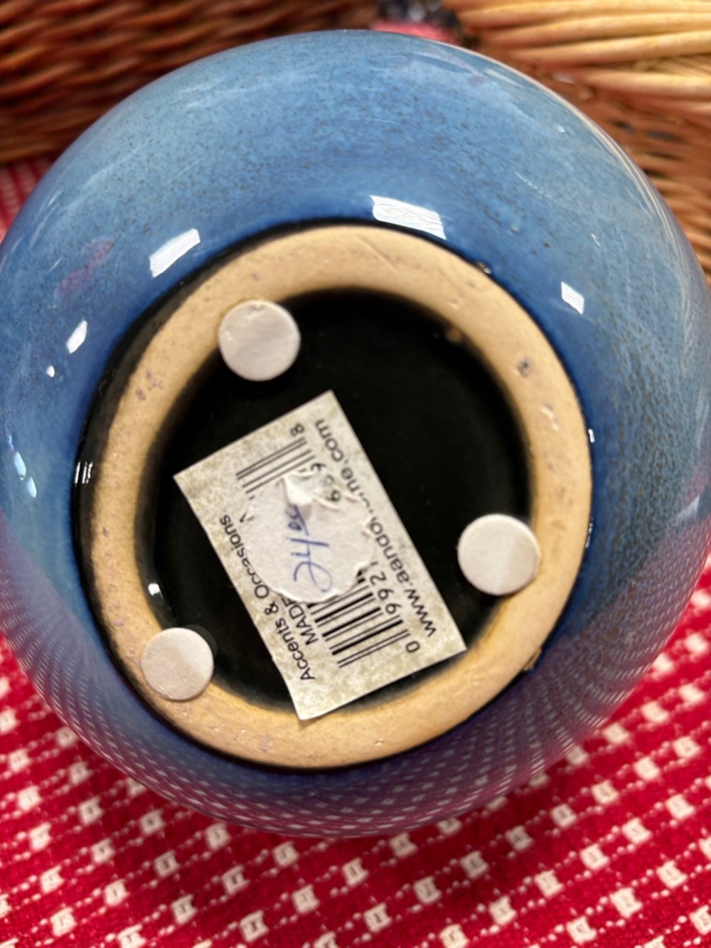 Two-Tone Ceramic Vase in Beige and Gray and blue - Picture 4 of 4